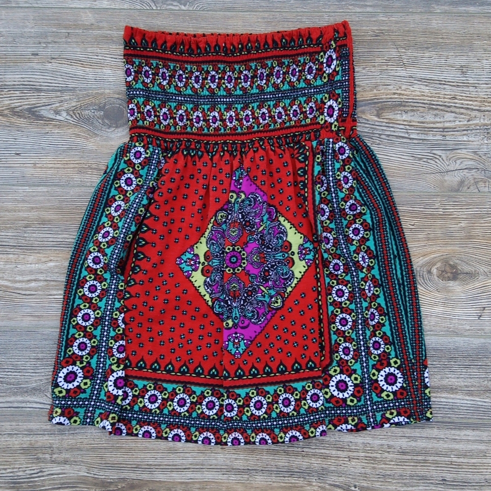 Boho Colorful Flowy Eccentric Patterned Strapless… - image 8